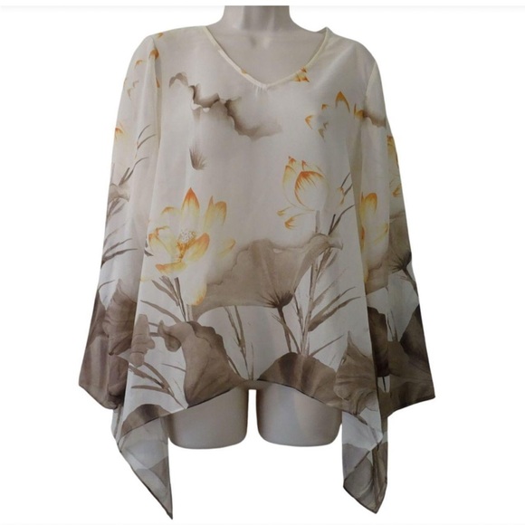 CHICOS PONCHO STYLE Sheer Floral Abstract Print - Picture 3 of 13